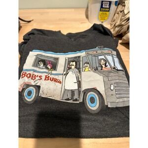 Bobs Burgers Mens Graphic T-Shirt  Belcher Family Food Truck Charcoal Grey Large